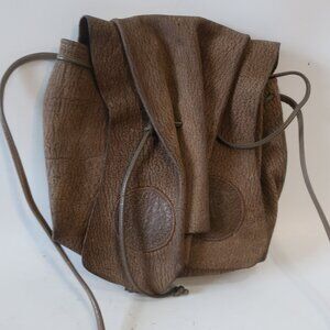 Womens Carlos Falchi Distressed Brown Embossed Leather Crossbody Handbag